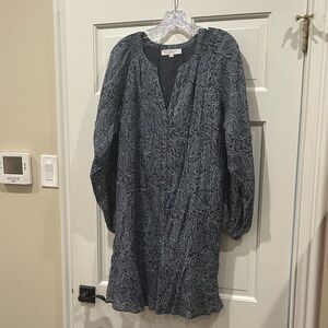 LOFT Black and Gray Paisley Dress